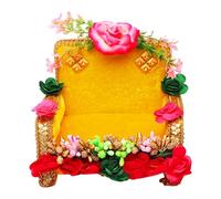 Laddu Gopal Ganesha Devi Maa God Aasan Sofa Chair Velvet Singhasan Wooden Throne for Small Idols Temple with Artificial Flower Design Indian Traditional Janmashtami Festival Decor(Yellow-Size:-5"X5")