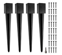 LADECH 4x4 Fence Post Anchor Ground Spike 36” Length Metal Black Powder Coated - Mailbox Post Anchors - Fit 3.5x3.5 Lumber (4, Black)