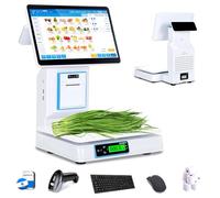 LADECNERHT POS System with Weighing Retail Scale, 15.6'' capacitive touchscreen with Label and Receipt Printer, 66LB/30KG Capacity, for Retail Store & Supermarket, 8GB RAM,128G SSD Singlescreen