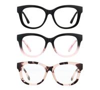 LADEESSE Readers for Women Oprah Style 3 Pack Square Oversized Reading Glasses with Spring Hinge Blue Light Blocking Ladies（Black+Pink Leopard+Black pink,3.50）