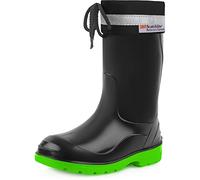 Ladeheid Children's Girl's Boy's Rubber Wellington Boots with Top LA-972 (Black/Green, 11 UK Child)