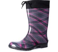 Ladeheid Girl's Rubber Wellington Boots with Calf LA-968 (Purple/Checked, 5 UK)