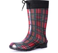 Ladeheid Girl's Rubber Wellington Boots with Calf LA-968 (Red/Grid, 5 UK)