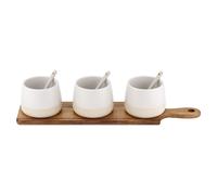 Ladelle Bowl & Spoon Paddle Set - Host Series - Wood Serving Tray & Ceramic Bowl