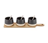 Ladelle Bowl & Spoon Paddle Set - Host Series - Wood Serving Tray & Ceramic Bowl
