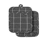 Ladelle Eco Check Set of 2 Pot Holders Charcoal