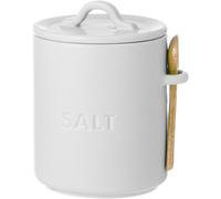 Ladelle Essentials Ceramic Salt Cellar/Storage w/ Acacia Spoon - White 10 cm