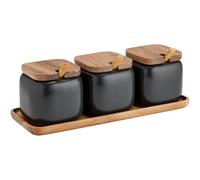 Ladelle Essentials Charcoal Canister & Spoon 3-piece Set Porcelain & Acacia Wood