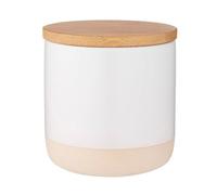 Ladelle Host Storage Tin - Kitchen Tin Smooth Finish with Matt Base Ceramic Container with Wooden Lid Bamboo Lid (White, 13 cm)