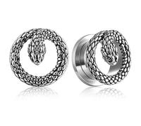 LADEMAYH 2Pcs 00g(10mm) Hypoallergenic Snake Design Ear Tunnels Plugs for Stretched Ears, Silver Gothic Punk Surgical Stainless Steel 316L Ear Gauges Body Art Piercing Jewelry for Men Women