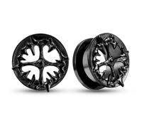 LADEMAYH 2Pcs 00g Black Gothic Ear Plugs Tunnels, Punk Spiked Cross Design Gauges Earrings for Women & Men, Hypoallergenic Surgical Stainless Steel Body Jewelry