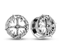 LADEMAYH 2Pcs 0g Silver Gothic Ear Plugs Tunnels, Punk Spiked Cross Design Gauges Earrings for Women & Men, Hypoallergenic Surgical Stainless Steel Body Jewelry