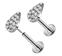 LADEMAYH 2Pcs ASTM F136 Titanium Flat Back Earrings, 20G 18G 16G Threadless Labret Studs for Sensitive Ears, Push-in Hammered Texture Teardrop Piercing Jewelry for Helix Tragus Conch, 2pcs Tops+18g