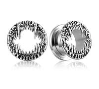 LADEMAYH 2Pcs Gothic Ear Plugs Tunnels Gauges, Nightmare Monster Mouth Design 00g Gauges for Ears, 10mm Silver Hypoallergenic Surgical Stainless Steel 316L Body Jewelry for Women & Men