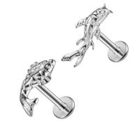 LADEMAYH 2Pcs Koi Fish Piercing Mix Set, ASTM F136 Titanium Threadless Labret Studs with 6mm & 8mm Posts, 20G 18G 16G 14K Gold Plated Flat Back Earrings for Helix Tragus Conch, 2pcs Tops+1.2mm/16G 6mm