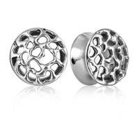 LADEMAYH 2Pcs Molten Lava Rock Design Ear Gauges for Ears, Double Flared Hypoallergenic Surgical Stainless Steel 316L Gauge Earrings, Ear Tunnels and Plugs 0g to 5/8" Silver Black Unisex, 0g(8mm
