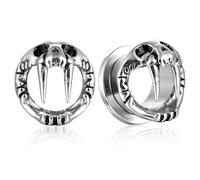LADEMAYH Hypoallergenic Tooth Design Ear Plugs Tunnels Gauges for Ears, Punk Gothic Style Prehistoric Beast Skull Surgical Stainless Steel 316L Ear Gauges Body Art Piercing Jewelry for Women & Men, 9