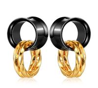LADEMAYH Street-Chic Ear Plugs Tunnels Gauges, Stylish Two Stacked Rings Design, Hypoallergenic 316L Stainless Steel Gauge Earrings, Fashion Ear Piercing Jewelry for Women & Mens, 19mm=3/4", Stainless