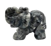 Ladeukoi 1.5" Hand Carved Healing Crystal Elephant Figurines, Lucky Pocket Stone Animal Statue Sculpture Home Decoration, Black Labradorite