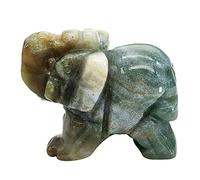 Ladeukoi 1.5" Hand Carved Healing Crystal Elephant Figurines, Lucky Pocket Stone Animal Statue Sculpture Home Decoration, Indian Agate