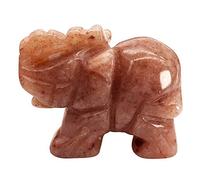 Ladeukoi 1.5" Hand Carved Healing Crystal Elephant Figurines, Lucky Pocket Stone Animal Statue Sculpture Home Decoration, Strawberry Quartz