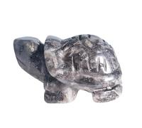 Ladeukoi 2"(50mm) Carving Gemstone Turtle Statue, Natural Healing Animal Tortoise Figurines Collectible Fengshui Pocket Stone Sculpture, Black Labradorite