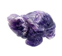 Ladeukoi 2"(50mm) Carving Gemstone Turtle Statue, Natural Healing Animal Tortoise Figurines Collectible Fengshui Pocket Stone Sculpture, Amethyst