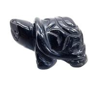 Ladeukoi 2"(50mm) Carving Gemstone Turtle Statue, Natural Healing Animal Tortoise Figurines Collectible Fengshui Pocket Stone Sculpture, Black Obsidian