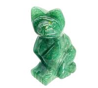 Ladeukoi 2 Inches Carving Stone Sitting Cat Statue Figurine, Crystal Animal Healing Sculpture Pocket Stones Reiki Home Decoration, Green Aventurine