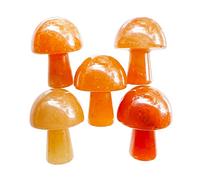 Ladeukoi 5Pcs Mini Mushroom Shaped Gemstone Statue Figurine, Carved Crystal Stone Mushrooms Crafts for Healing Chakra Reiki Balancing Home Decoration, Red Aventurine