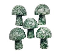 Ladeukoi 5Pcs Mini Mushroom Shaped Gemstone Statue Figurine, Carved Crystal Stone Mushrooms Crafts for Healing Chakra Reiki Balancing Home Decoration, Africa Green Jade