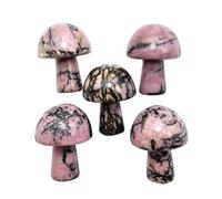 Ladeukoi 5Pcs Mini Mushroom Shaped Gemstone Statue Figurine, Carved Crystal Stone Mushrooms Crafts for Healing Chakra Reiki Balancing Home Decoration, Rhodonite