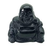 Ladeukoi Black Obsidian Happy Buddha Statue, Hand Carved Maitreya Laughing Buddha Figurine Sculpture Pocket Healing Crystal 1.5"(40mm)