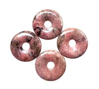 Ladeukoi Large Hole 7mm Round Gemstone Disc Lucky Coin Pendant Bead Charms for Jewelry Making, Polished Crystal Amulet Peace Circle Donut Stone Beads Supplies 1.18”(30mm),4Pcs, Rhodonite