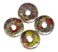 Ladeukoi Large Hole 7mm Round Gemstone Disc Lucky Coin Pendant Bead Charms for Jewelry Making, Polished Crystal Amulet Peace Circle Donut Stone Beads Supplies 1.18”(30mm),4Pcs, Dragon Bloodstone