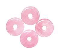 Ladeukoi Large Hole 7mm Round Gemstone Disc Lucky Coin Pendant Bead Charms for Jewelry Making, Polished Crystal Amulet Peace Circle Donut Stone Beads Supplies 1.18”(30mm),4Pcs, Rose Quartz