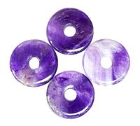 Ladeukoi Large Hole 7mm Round Gemstone Disc Lucky Coin Pendant Bead Charms for Jewelry Making, Polished Crystal Amulet Peace Circle Donut Stone Beads Supplies 1.18”(30mm),4Pcs, Amethyst