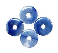 Ladeukoi Large Hole 7mm Round Gemstone Disc Lucky Coin Pendant Bead Charms for Jewelry Making, Polished Crystal Amulet Peace Circle Donut Stone Beads Supplies 1.18”(30mm),4Pcs, Blue Aventurine