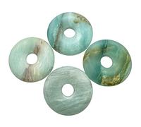 Ladeukoi Large Hole 7mm Round Gemstone Disc Lucky Coin Pendant Bead Charms for Jewelry Making, Polished Crystal Amulet Peace Circle Donut Stone Beads Supplies 1.18”(30mm),4Pcs, Amazonite