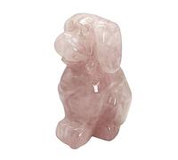 Ladeukoi Rose Quartz Sitting Dog Statue, Hand Carving Healing Crystal Animal Figurine Sculpture Pocket Stones Home Decoration 2 Inches