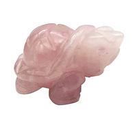 Ladeukoi Rose Quartz Stone Turtle Statue, Hand Carved Tortoise Animal Collectible Sculpture Fengshui Healing Crystal 1.5"(40mm)