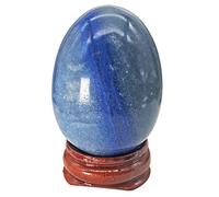 Ladeukoi Stone Egg Figurine, Polished Healing Crystal Easter Eggs Sphere Sculpture with Wood Stand, Blue Aventurine, 1.8"