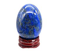 Ladeukoi Stone Egg Figurine, Polished Healing Crystal Easter Eggs Sphere Sculpture with Wood Stand, Lapis Lazuli, 1.8"