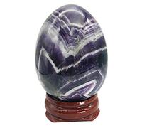 Ladeukoi Stone Egg Figurine, Polished Healing Crystal Easter Eggs Sphere Sculpture with Wood Stand, Natural Amethyst, 1.8"