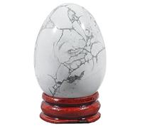 Ladeukoi Stone Egg Figurine, Polished Healing Crystal Easter Eggs Sphere Sculpture with Wood Stand, Natural White Howlite Turquoise, 1.8"