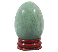 Ladeukoi Stone Egg Figurine, Polished Healing Crystal Easter Eggs Sphere Sculpture with Wood Stand, Natural Green Aventurine, 1.8"