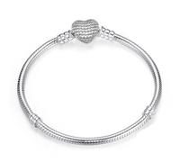 LADFRTYU Ladies Silver Bracelet Handmade Jewelry Real Sterling Silver Charm Bracelet Bangle Smooth Heart Shape Bracelets For Women Men DIY 16-23cm(Color 02,20cm)