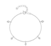 LADFRTYU Ladies Silver Bracelet Sterling Silver Round Shiny Zircon Pendant Link Bracelet For Women Trendy Temperament Party Jewelry