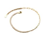 LADFRTYU Ladies Silver Bracelet Sterling Silver Shiny Luxury Row Zircon Link Chain Charm Bracelet For Women Romantic Wedding Party Jewelry(Gold)