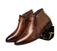 LADFRTYU Men's Cowboy Boots Retro Men Ankle Boots High-top Leather Shoes Non-Slip Motorcycle Zipper Big Size(Brown,45)
